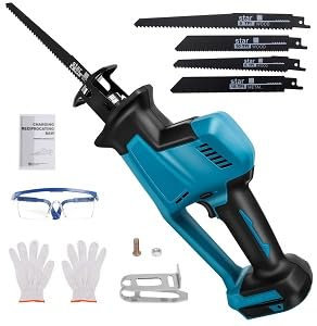 Sierra Sable, (SIN BATERÍA) Sierra de Sable Inalámbrica compatible con Makita 18V, Sierra Alternativa con 8 Hojas, Velocidad Variable(0-3100RPM), Longitud de Carrera 22mm para Cortar Madera/Metal