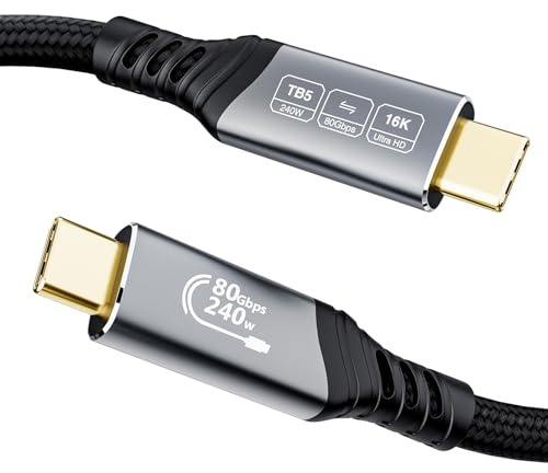 EUDOBEL USB C 80Gbps Thunderbolt 5 1m, bande passante vidéo 120Gbps, PD 3.1 240W, vidéo 16K@30Hz 8K@60Hz, profondeur de couleur 12-bit Compatible avec MackBook Pro 14 M4 Pro/M4 Max, Thunderbolt 4