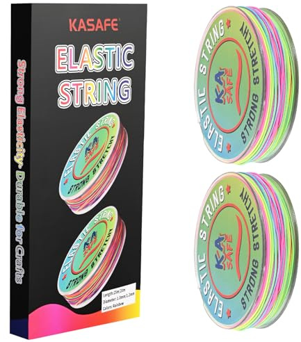 KASAFE Rainbow Elastic Bracelet String Cord 2 Sizes (1.0mm×25m + 1.2mm×20m) - 3-Strand Latex Hypoallergenic Knot-Free Stretchy String for DIY Jewelry, Kids Crafts, Christmas Decor & Beginners
