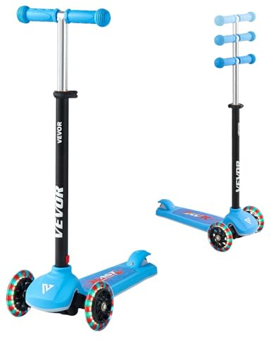 VEVOR Trottinette Enfants 3 Ans et Plus, patinette à 3 Roues avec Roues Lumineuses, Guidon réglable en Hauteur, Large Plateau antidérapant, Cadre Aluminium léger pour garçons et Filles à 74 kg, Bleu