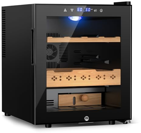 Velieta 50L Electric Humidor, 300 Counts Large Capacity,Thermostatic Humidor Cabinet with Digital LED Screen, Safety Lock,Smart Humidity & Temp Control, Gifts for Men