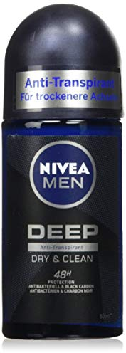 NIVEA MEN DEEP Dry Lot de 6 déodorants à bille 50 ml - Anti-transpirant pour une sensation de propreté sur la peau - Protection 48h