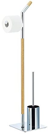 Relaxdays Escobillero Portarrollos, Madera-Metal, Plateado-Beige, 90 x 24 x 20 cm