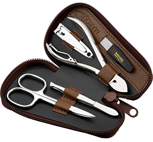 marQus Nageletui Herren Hochwertig - 5 teilig mit Feile aus Solingen - Maniküre Pediküre Nessesair - Kompaktes Nagelset Männer, Braun