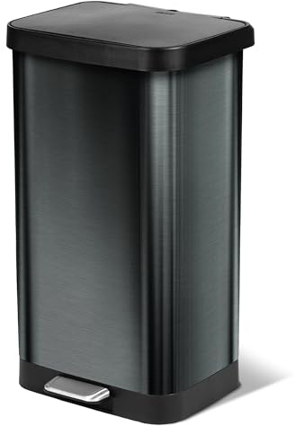 Glad Stainless Steel Step Trash Can, Large Metal Kitchen Garbage Bin with Soft Close Lid, 20 Gallon, Pewter - Indoor & Outdoor Waste Container with Odor Protection and Bag Roll Holder