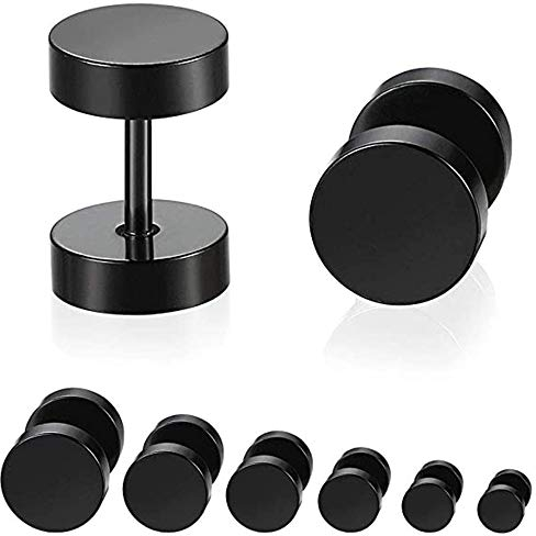 Mirrwin 6 Paar Ohrstecker Schwarz Fake Plugs Ohrringe Schraube Helix Tragus Piercing Allergiefrei Ohrstecker Stecker Ohrschmuck 5-10mm Creolen Tunnel Ohrringe Hantel Ohr Piercing Männer und Frauen