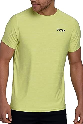 TCA Galaxy 4D-Stretch Mens Gym, Running, Training T Shirt - Gym Tops for Men, Running Top Men, Lightweight Breathable Moisture Wicking Quick Dry Tshirt| - Lime Punch, L