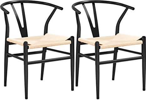 Yaheetech Dining Chair 2pcs Modern Kitchen Chairs Backrest with Solid Metal Frame for Living Room Bedroom Dining Room Office Cafe,Black