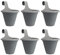 Clever Pots 6x Hanging Plant/Flower Pots Planters, with Self Watering Reservoir, Outdoor Plastic Pot for Garden Fence and Balcony Railing Decoration, Charcoal