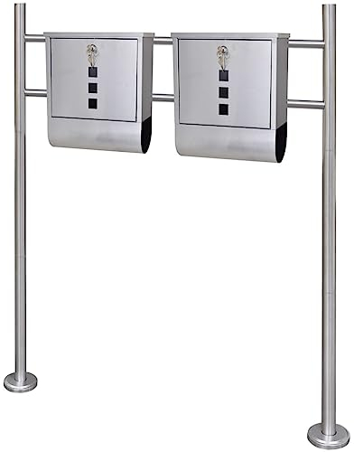 INLIFE Buzón doble de acero inoxidable con soporte, 6,69 kg, 271746