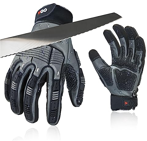 Vgo... 1Pair Cut Resistant Gloves,Safety leather Work Gloves,Mechanic Gloves,HPPE Anti-cut Liner,Hand Protection,EN388 level 5, ANSI A3(CA7722CT)