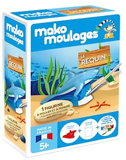 Mako Moulages - Kit Créatif - Le Requin - Moulage en Plâtre à Peindre - 5 Pots de Gouache pour Personnaliser - Loisirs Créatifs pour Enfants - Moules réutilisables - Made In France - Dès 5 ans - 39103
