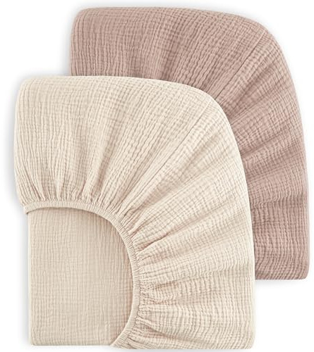 Bearmoss Muslin Crib Sheets 100% Cotton Baby Crib Sheets Fitted for Standard Crib Mattress & Toddler Bed Mattress 52x28 Soft Breathable Crib Sheet Neutral for Boys Girls - 2 Pack (Baby Face)