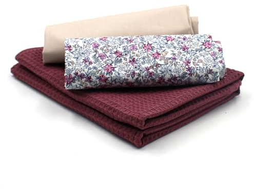 VmG-Store Waffelpique + Baumwollstoff Set farblich abgestimmt Waffel Stoff 100% Baumwollstoff Tex Standard 100 (Kleine Blümchen Set08)