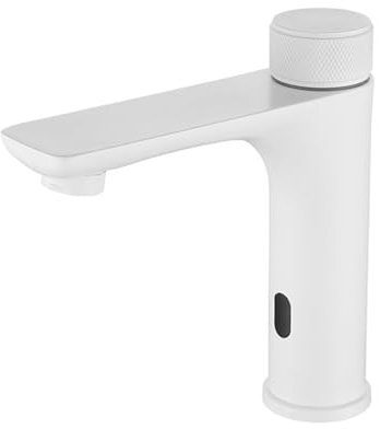 XJTNLB Wasserhahn mit Sensor Bad Infrarot Sensor Wasserhahn mit Einstellbarem Temperaturbegrenzer Wasserhahn Badezimmer Sus304,Weiß