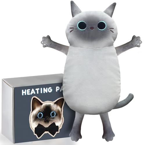 Microwave Heating Pad for Cramps Pain Relief, 22 * 13'' Moist Microwavable Stuffed Animal Period Menstrual Heating Pads for Back, Neck Shoulder and Knee, Big Siamese Cat