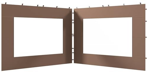 Outsunny Pareti laterali per tenda a 2 pannelli 295 x 195 cm Pareti laterali di ricambio in tessuto Oxford con finestra per tende da 6 x 3 m 3 x 3 m marrone