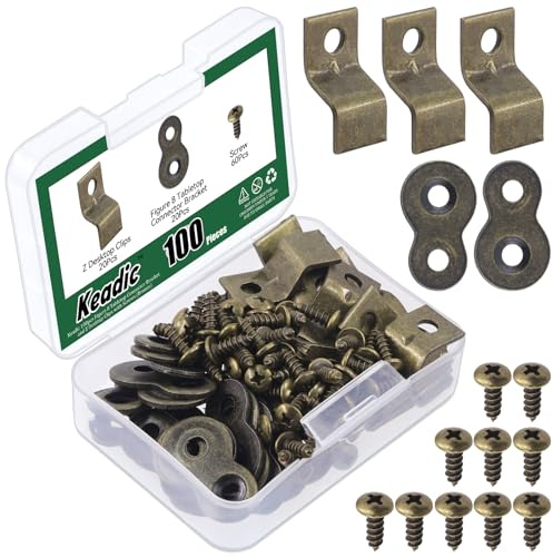 Keadic 101 cierres de mesa resistentes con tornillos, soporte de conector de mesa figura 8 y clips de escritorio Z para muebles de madera (bronce)