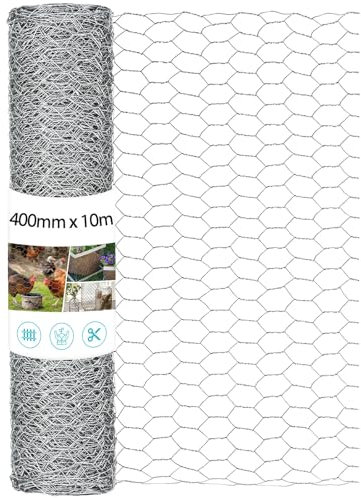 MAIYADUO Chicken Wire 40CM x 10M, Chicken Wire Mesh Roll, Anti-Rust Hexagonal Galvanized Chicken Wire Mesh for Pet Rabbit Chicken Fencing