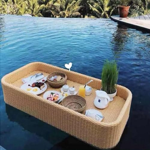 FANYING Bandeja Flotante para Piscina, Desayuno Flotante tailandés en Bali, Accesorios para Adultos, Piscina o Jacuzzi, Servicio de Comida y Bebida para Fiestas,Beige-100X50X15