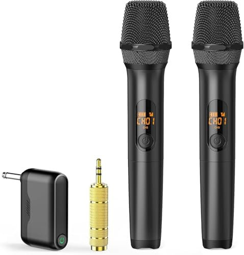 voijump Wireless Microphones, Professional UHF Dual Microphones, Wireless Dynamic Microphone System Set with Rechargeable Receiver, Plug and Play, for Karaoke Singing, Wedding, Party, Speech, 160ft