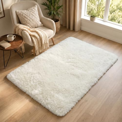 BEIMO Tapis Chambre Tapis Salon Poil Long Blanc 120x170cm