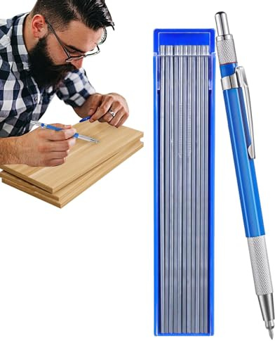 Hogvinnatil Lápiz mecánico de metal, lápices de soldadura para metal | Lápiz soldado, 12 recambios redondos de plata de 2,0 mm - Ajustador integrado, bolígrafo de marcado de acero para trabajo de