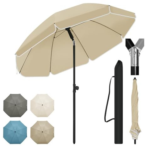 WOLTU Sonnenschirm Balkon φ 135 cm, Strandschirm UV-beständig Wasserdicht, Höhenverstellbar, 45° knickbar, Sonnenschutz Balkon Terrasse Strand Garten, Rund, Taupe