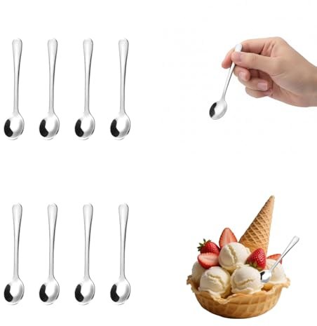 ZUWIJEQ 8 Pcs Cucchiaio Per Gelato, Cucchiaini Da Caffè, Cucchiaini Da Dolce, Cucchiai, Tiny Cucchiai Di Acciaio Inox Per Barattoli Di Spezie, Mini Taglia 7,5cm, Per Spezie, Sale(Argenteo)