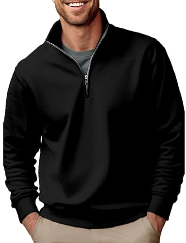 Sweatshirt herr tröja halv dragkedja tröja ståkrage vintertröja halv öppen knappslå tröja enfärgad tröja tjock termotröja bekväm passform långärmad tröja