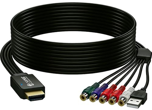 eSynic Cable Convertidor Portátil YPbPr a HDMI - Adaptador Todo en Uno de Componente Hembra a HDMI con Enchufe Incorporado - para Xbox 360/PS2/Wii/Reproductor de DVD a HDTV - 1080P@60Hz de Paso - (NO