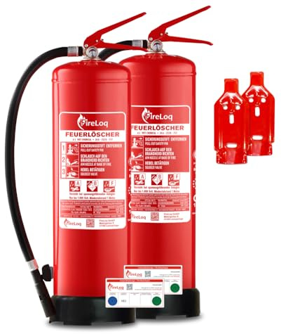 FireLoq 2X 6L Fettbrandlöscher ABF 34A | 233B | 75F mit Prüfnachweis, Wandhalter und Manometer