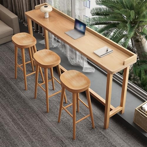 Nordisk Stil Massiv Trä Bartabell, med Skärm för Litet Utrymme, Massiv Trä Bordyta och Bas, för Trädgård, Gård, Balkong, Inga Pallar(200x40x105cm/79x16x41in)