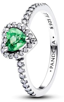 PANDORA Anello da donna in argento con cuore, verde menta 198421C08, 58, Argento sterling, Zirconia cubica
