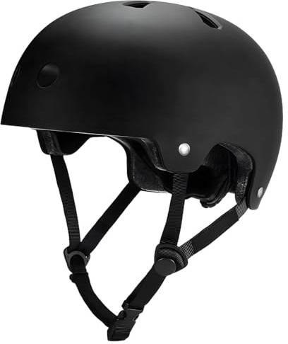Justerbar skateboardhjälm, utomhussporthjälm för rullskridskor och skridskoåkning, ABS-skal med EPS-skum, ventilerad svettabsorberande design, svart