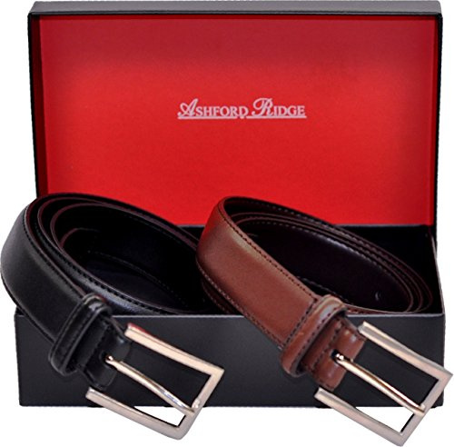 Ashford Ridge Hombres 30mm cinturones de cuero marrón y negro Set de Regalo (cintura tamaños 130cm - 140cm)