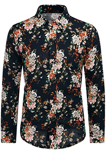 Elegant Skjorta Herr Elegant Långärmad Linne Tryckt Skjorta Casual Blommönster Toppar Unikt Mönster, Bildens färg # 12, L