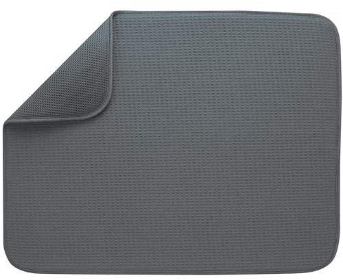 S&T INC. Saugstarke, wendbare XL-Mikrofaser-Abtropfmatte für die Küche, 45,7 x 61 cm, anthrazitfarbenes Netz
