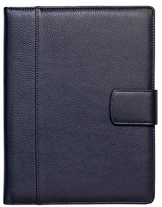 Maruse italiensk läder executive Padfolio, mapporganisatör med magnetisk stängning och skrivdyna, handgjord i Italien, marinblå