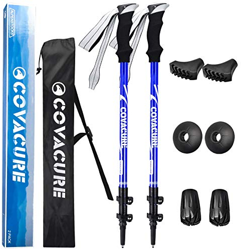 COVACURE Wanderstöcke Nordic Walking Stöcke laufstöcke - 65-135 cm teleskop, Verstellbar, Leicht, mit Gummipuffer für Damen und Herren