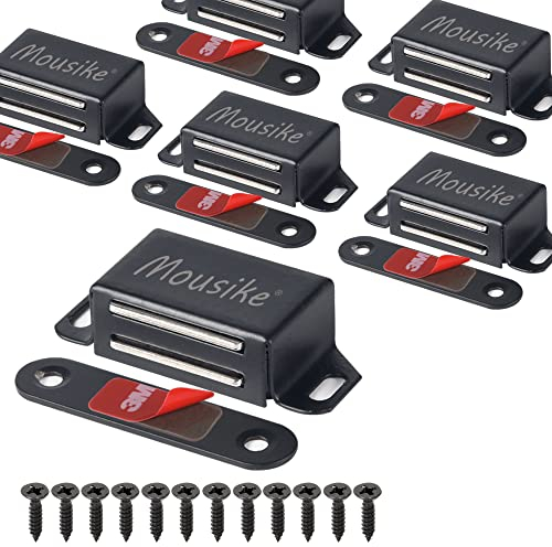 Mousike Schrankmagnete 15kg Edelstahl Magnetischer Türverschluss Magnetisch für Küchenschrank Kleiderschrank Schrank Schranktür Schubladenriegel (Schwarz 6er Pack)