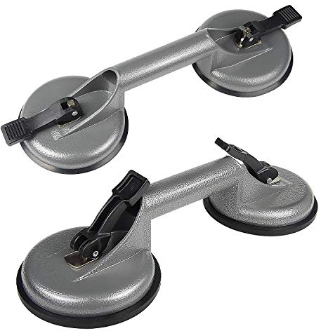 EXLECO 2X Saugheber 118mm Saugnapf Fliesen Glasheber Plattenheber mit 2 Vakuumkammer Tragkraft 100kg Vakuumheber Glassauger Grau für Glas Fenster Fliesen Steinplatten
