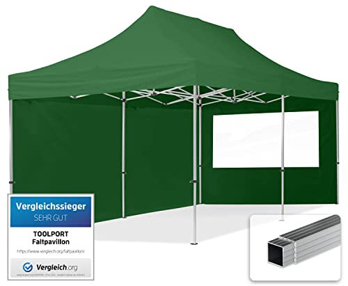 TOOLPORT Tente Pliante 3x6 m - 2 côtés Aluminium Barnum Chapiteau Pliant Tonnelle Stand Paddock Réception Abri PES300 Vert