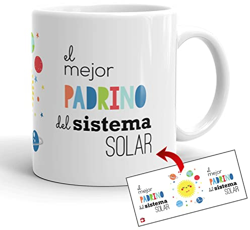 Kembilove Taza el Mejor Padrino del Mundo – Taza con Mensaje El Mejor Padrino del Sistema Solar – Regalo Hermana Original – Regalos Originales para cuñados – Tazas Originales