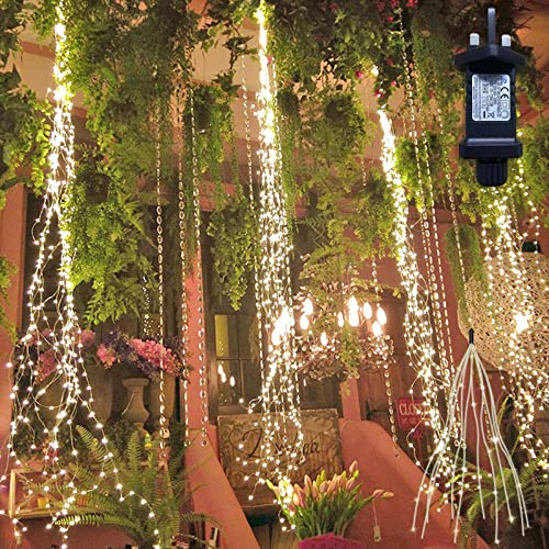 Gresonic Waterfall Tree Fairy Lights, 15 Strands 300LED Plug in Mains Powered Outdoor Waterproof Watering Can Copper Wire Branch Decorative Vines String Light Starry Micro LEDs for Garden Yard Tree