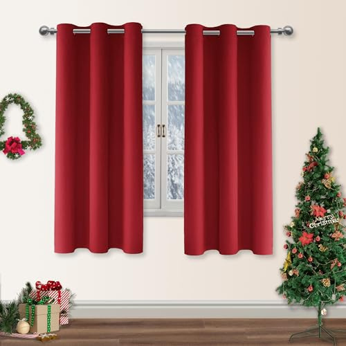 DWCN Christmas Decorative Blackout Bedroom Curtains Eyelet Red Thermal Curtains for Living Room 46 x 54 Inch 2 Panels