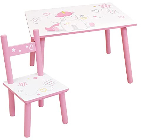 Fun House Enfant 713527 Licorne Table H.41, L.61 42 cm avec Une Chaise H.49,5 x L.31 x P.31,5 cm, Rose