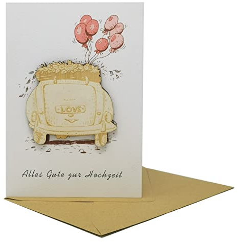 Woodland Mail Glückwunschkarte zur Hochzeit mit Holz Auto