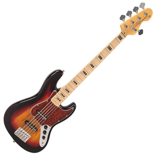 VINTAGE V49 5 STRING COASTER SERIES BASS GUITAR - 3 TONE SUNBURST