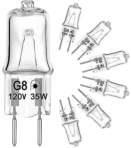 G8 Halogen Bulb 35W 120V T4 JCD Type G8 Base Bi-Pin Xenon Light Bulbs, Dimmable with Long Lasting Lifespan, G8 Halogen Light Bulbs for Under Cabinet Puck Lighting Replacements, Warm White, 6 Packs
